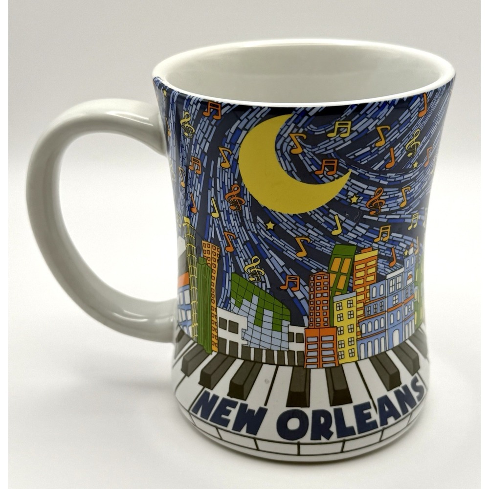 Coffee Mug New Orleans Piano City Skyline Night Sky Moon Keyboard Ceramic Cup